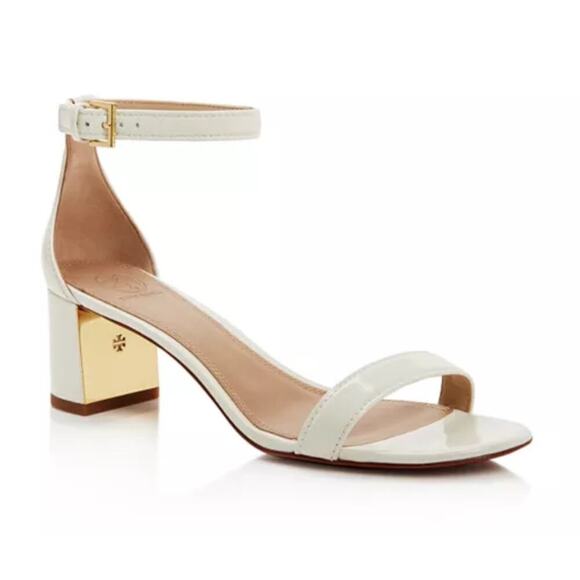 Tory Burch Cecile Ankle Strap Mid Heel Sandals White Size 10 Formal Elegant - Picture 1 of 15